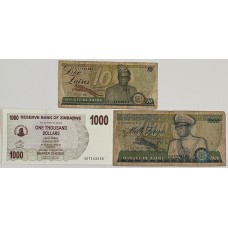 ZIMBABWE 2007 . ONE THOUSAND 1,000 DOLLARS and 2 x ZARIE BANKNOTES